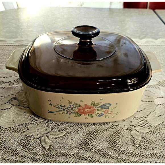 Corelle Symphony Casserole Dish Lid 8.5" amber lid cream vtg 2lt/qt blue orange - Picture 8 of 8